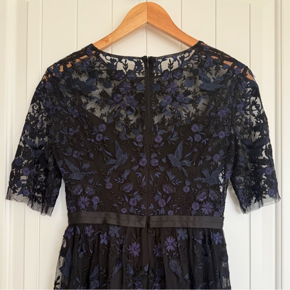 Needle & Thread Black & Purple Floral Embroidered Tulle Midi Cocktail Dress 4 - Picture 6 of 11